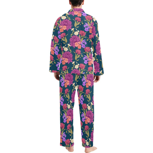 Dahlia Pattern Print Design DH01 Men's Long Pajama Set