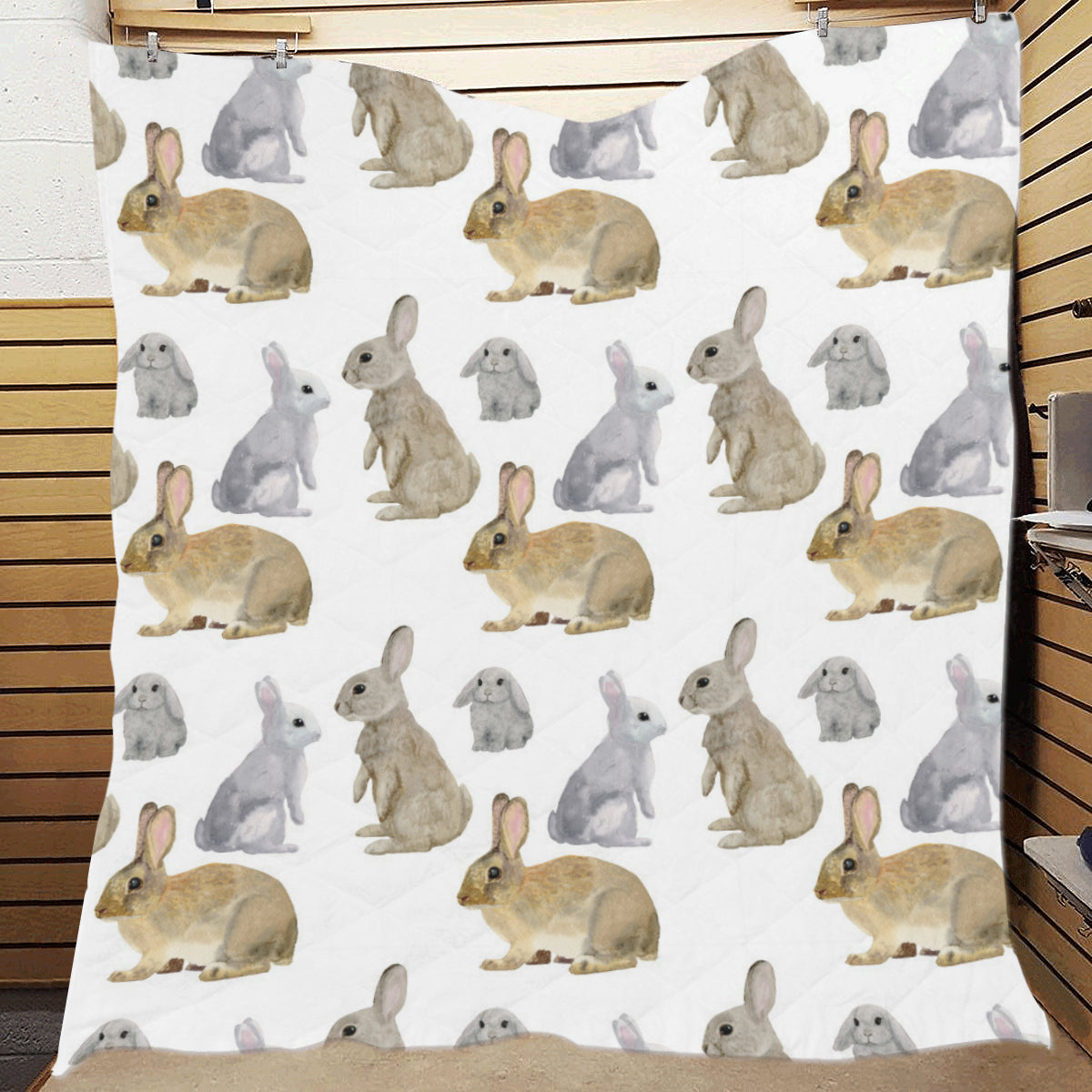 Rabbit Pattern Print Design 02 Premium Quilt