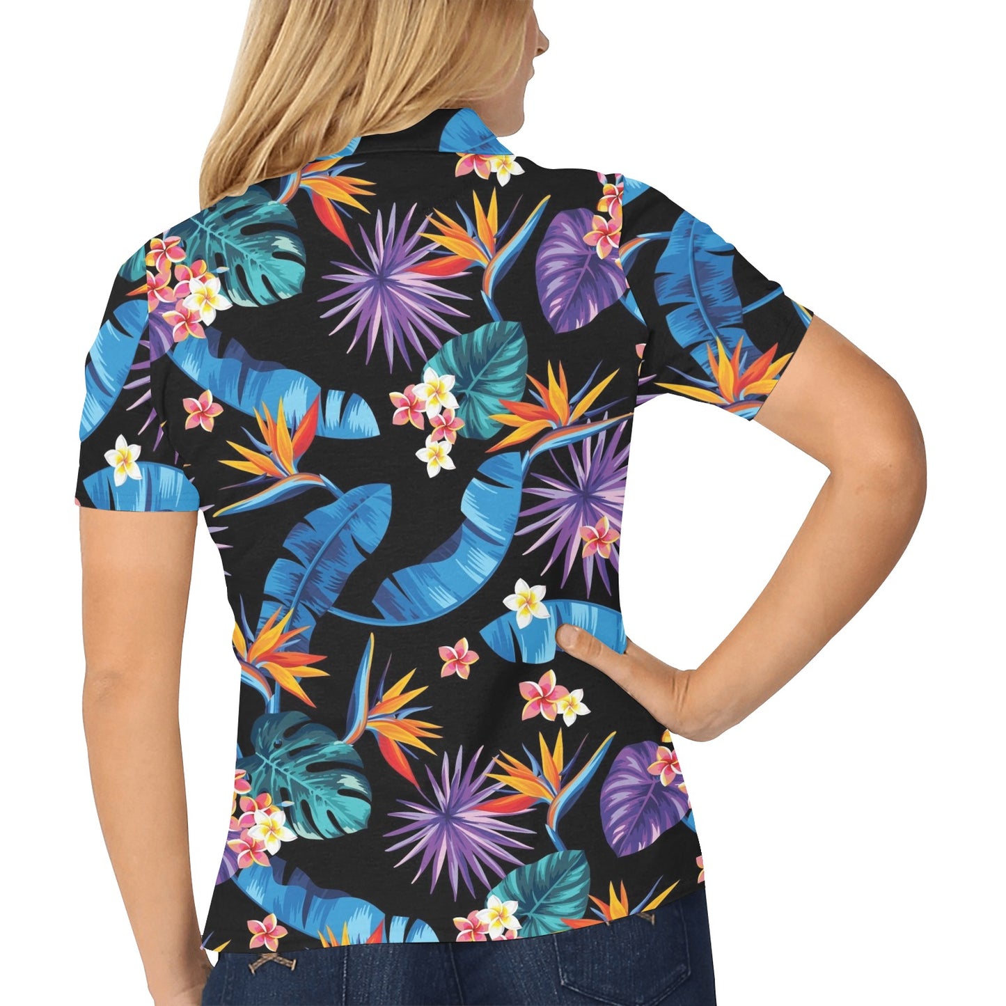 Tropical Flower Pattern Print Design TF018 Women's Polo Shirt