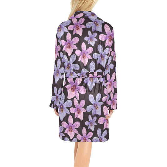 Orchid Pattern Print Design OR08 Women's Fleece Robe