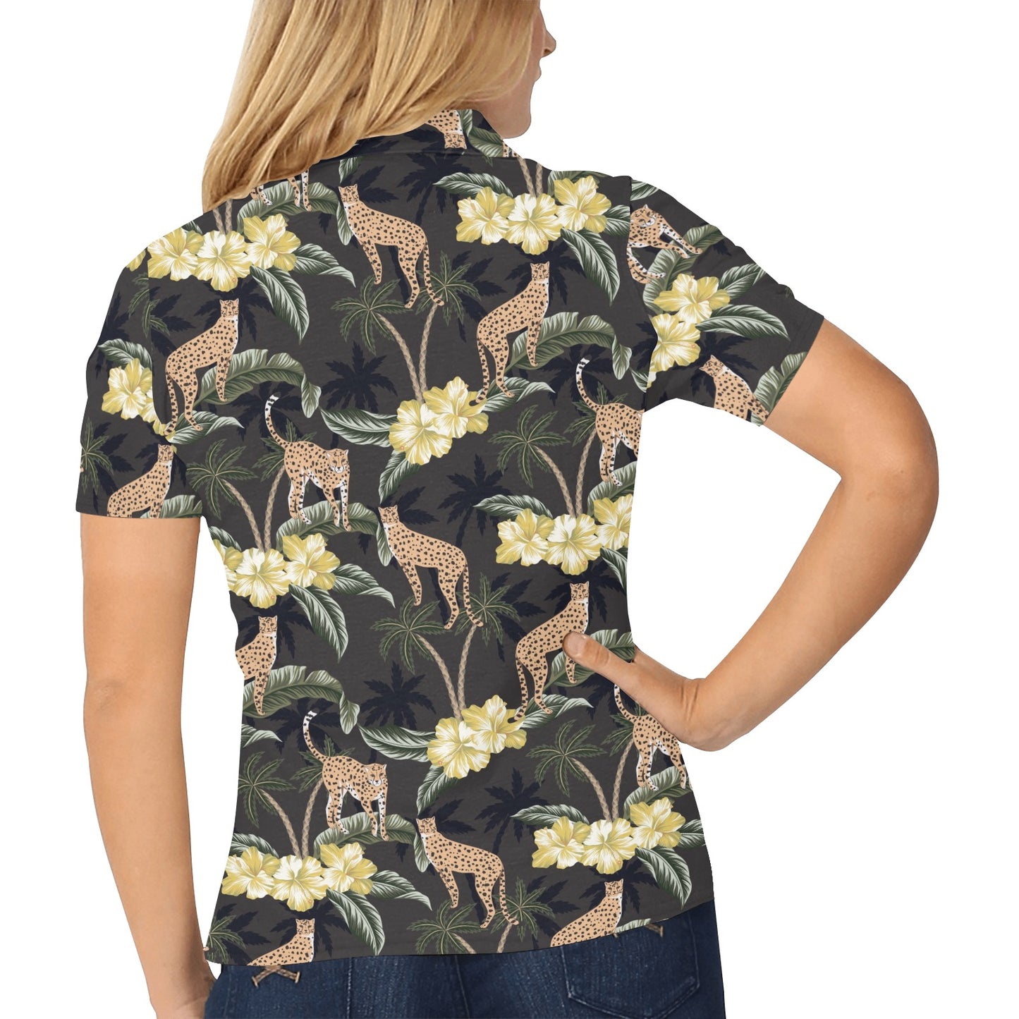 Cheetah Pattern Print Design 04 Women's Polo Shirt