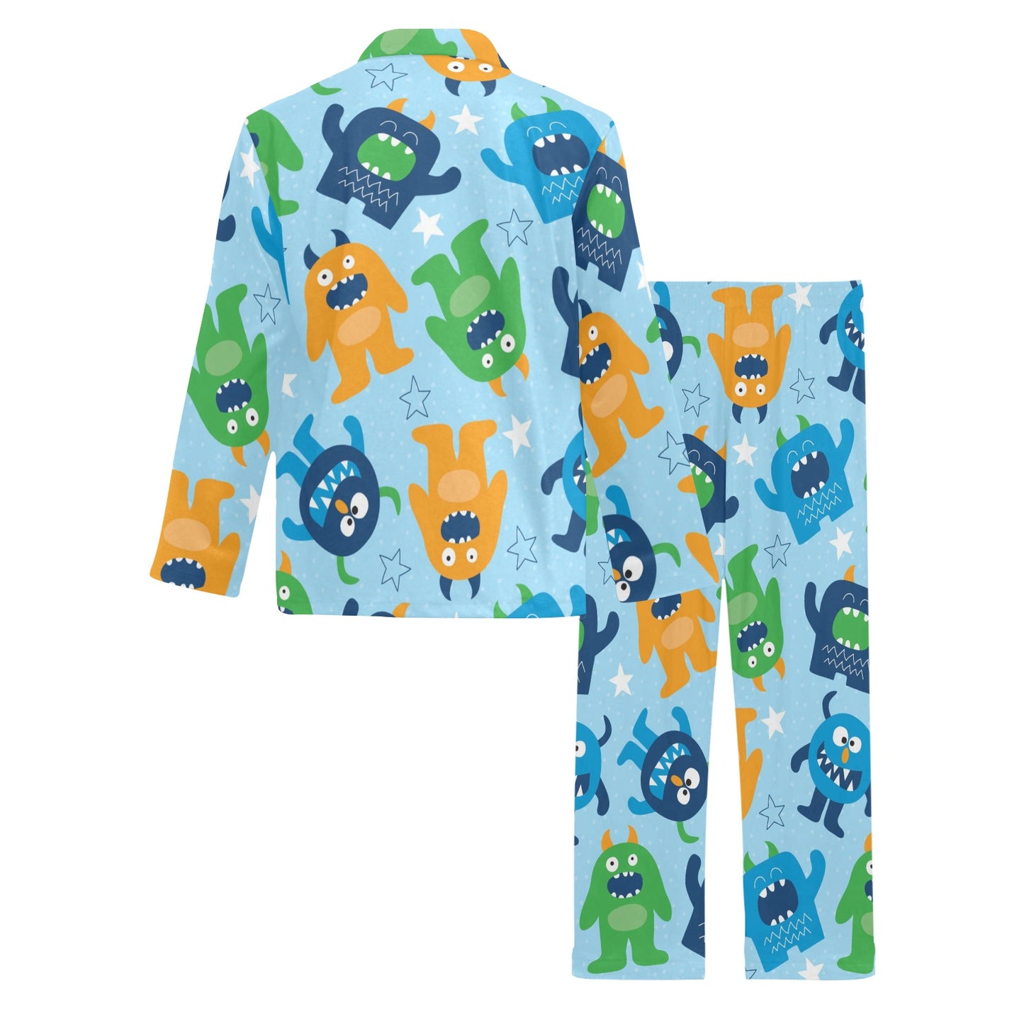 Monster Cartoon Pattern Print Design 04 Men's Long Pajama Set