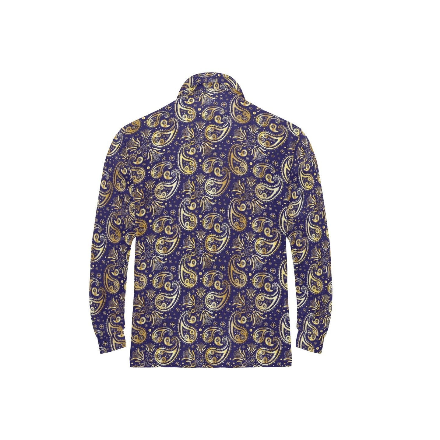 Paisley Blue Yellow Design Print Long Sleeve Polo Shirt For Men's