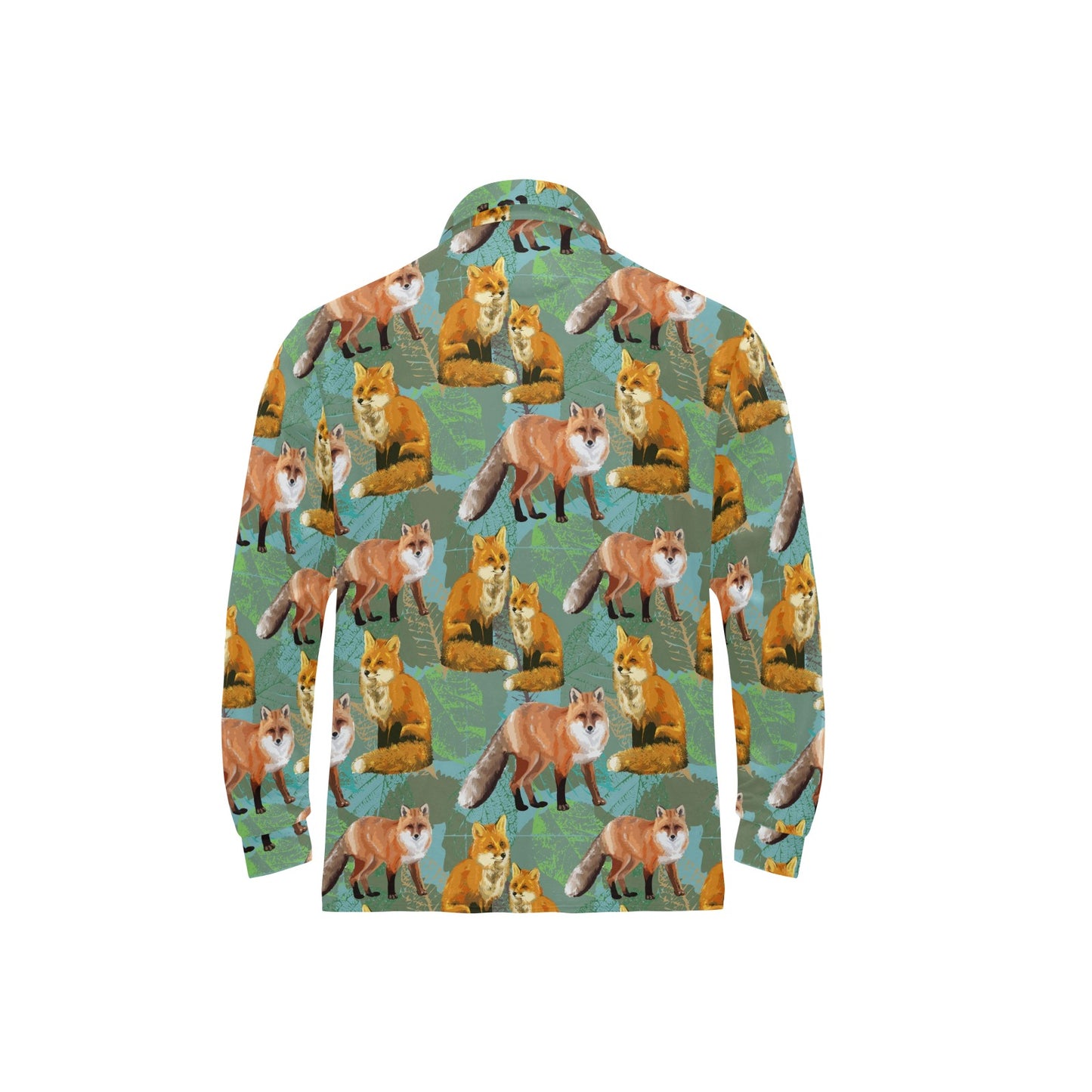 Fox Autumn leaves Themed Long Sleeve Polo Shirt For Men's