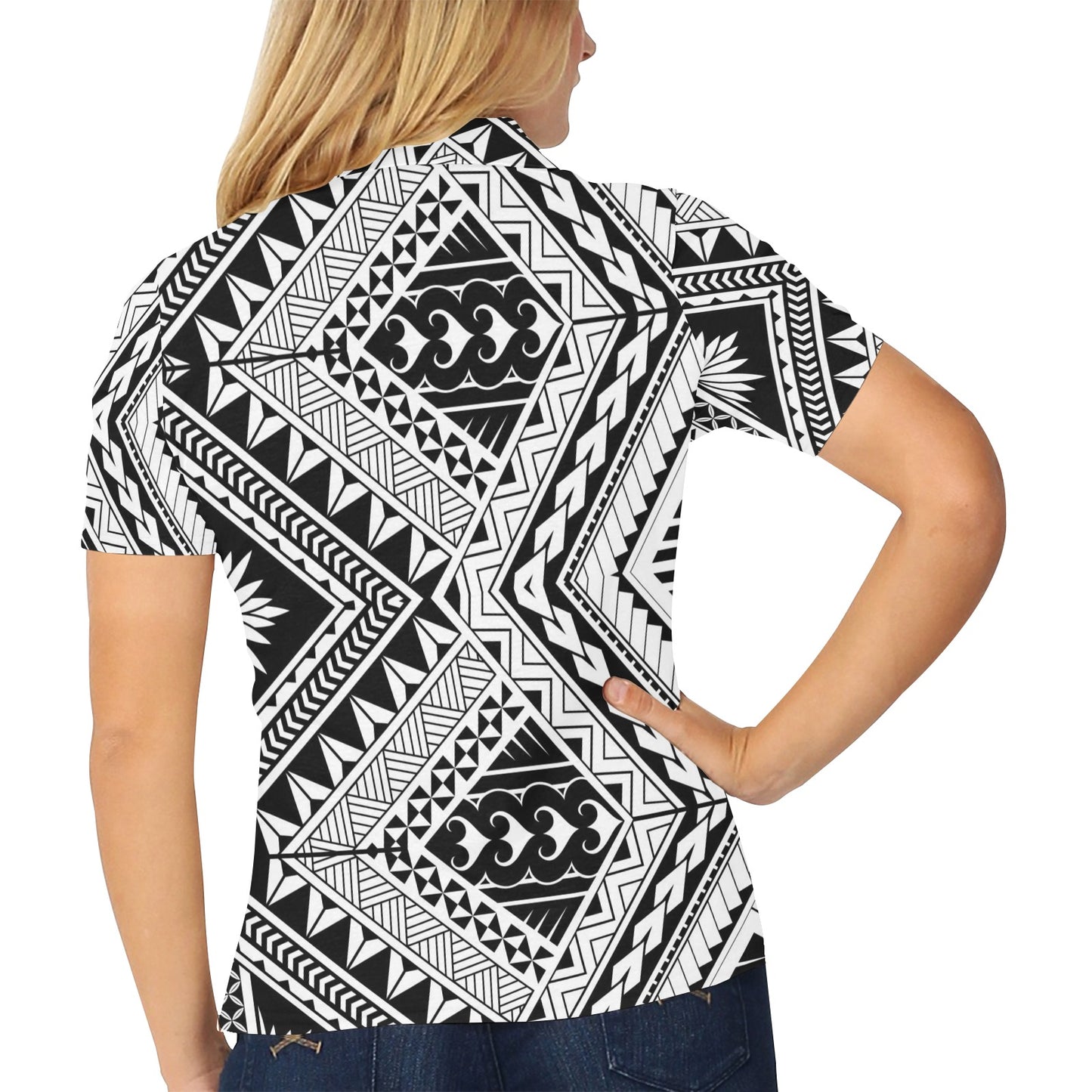 Samoan Tattoo Style Print Design LKS307 Women's Polo Shirt