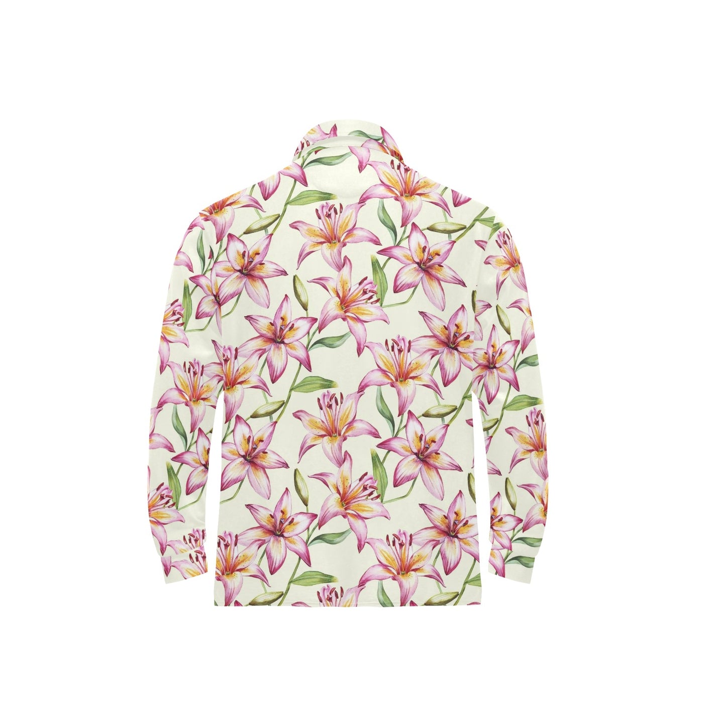 Lily Pattern Print Design LY011 Long Sleeve Polo Shirt For Men's