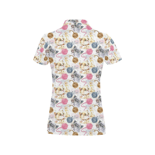Cat Playing Yarn Pattern Print Design 07 Women's Polo Shirt
