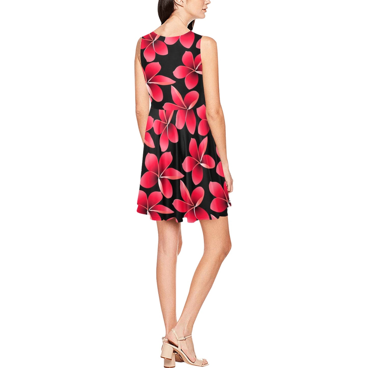 Red Plumeria Pattern Print Design PM025 Sleeveless Dress