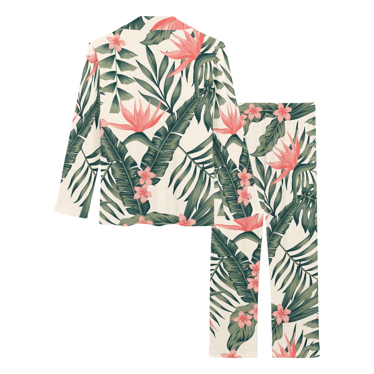 Tropical Flower Palm Leaves Women's Long Pajama Set