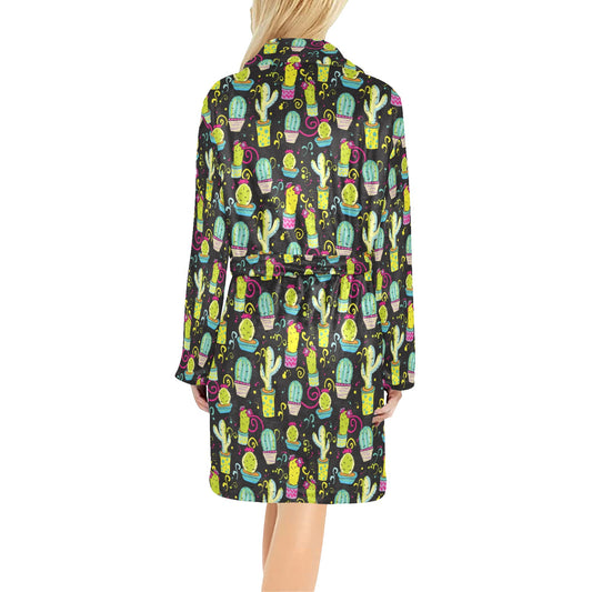 Cactus Neon Style Print Pattern Women's Fleece Robe