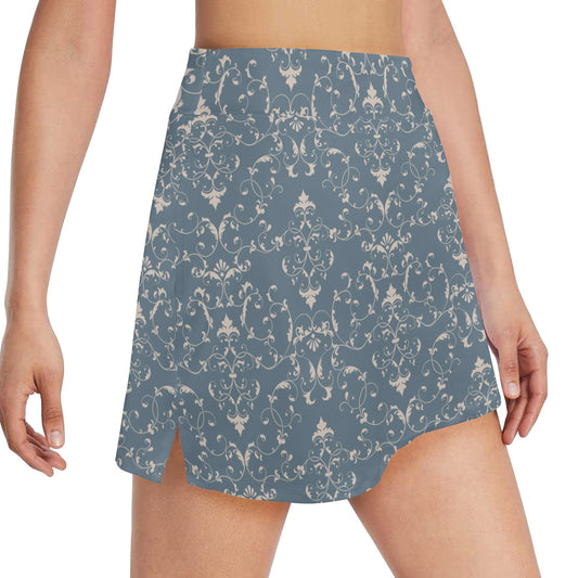 Damask Elegant Teal Print Pattern 17" Golf & Pickleball Skort with Pockets