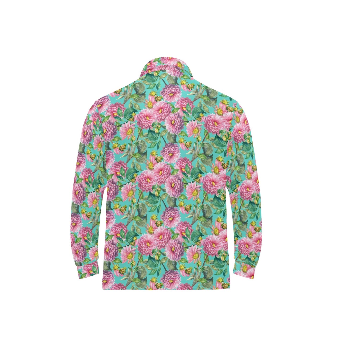 Dahlia Pattern Print Design DH07 Long Sleeve Polo Shirt For Men's