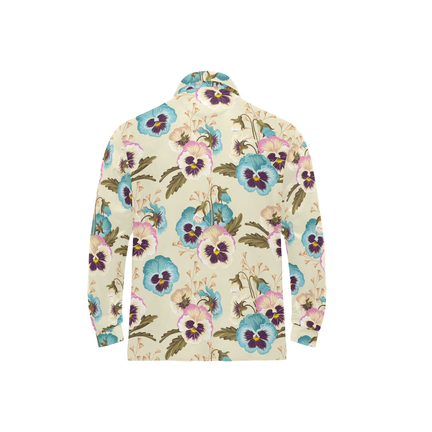 Pansy Pattern Print Design A02 Long Sleeve Polo Shirt For Men's