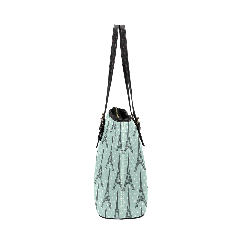 Eiffel Tower Polka Dot Print Leather Tote Bag