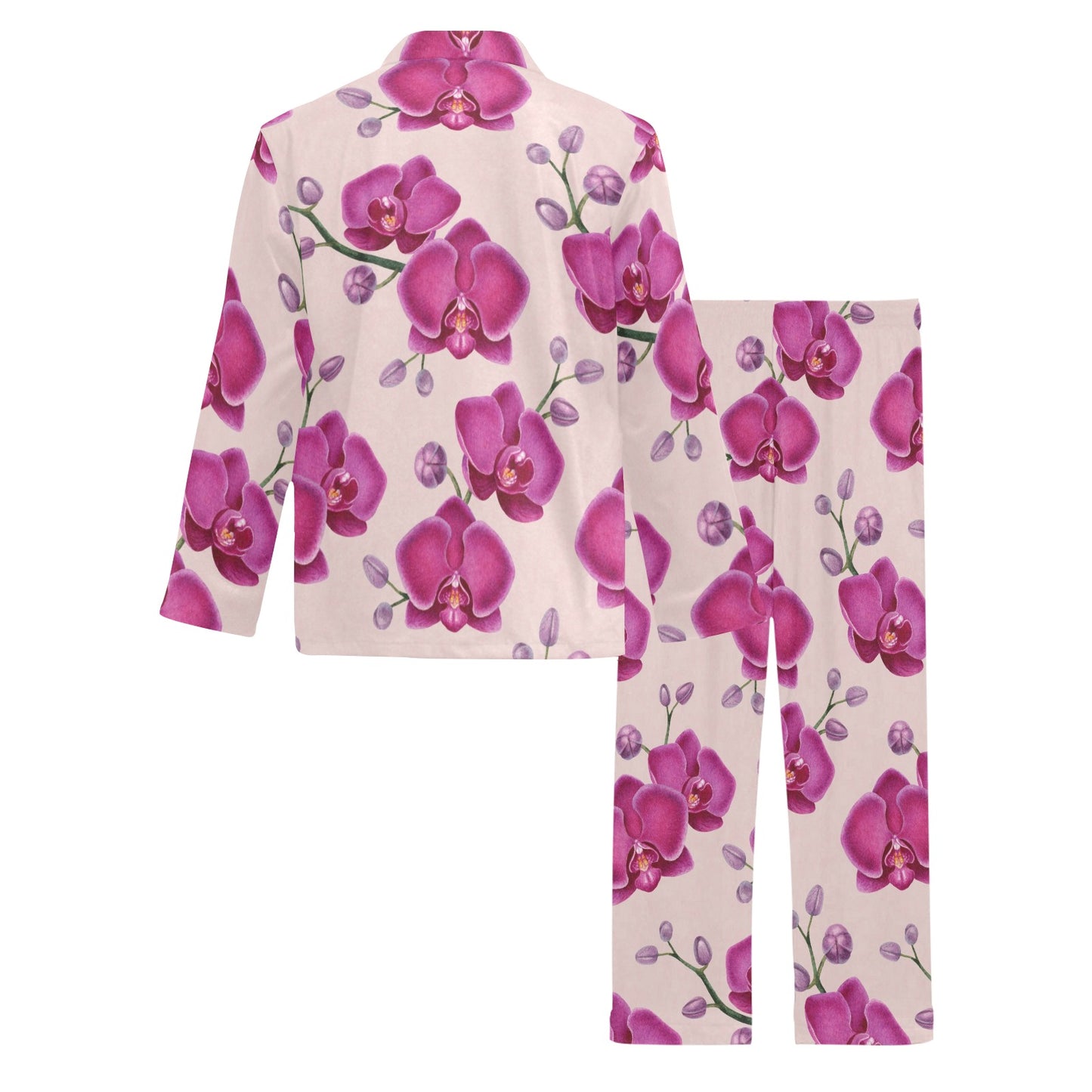 Orchid Pattern Print Design A02 Men's Long Pajama Set