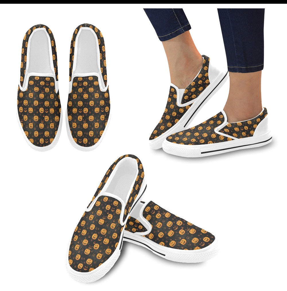 Halloween Print Design LKS401 White Slip Ons Canvas Women's Shoes