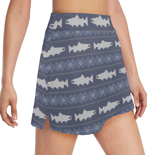 Salmon Fish Knit Style Print Design LKS304 17" Golf & Pickleball Skort with Pockets