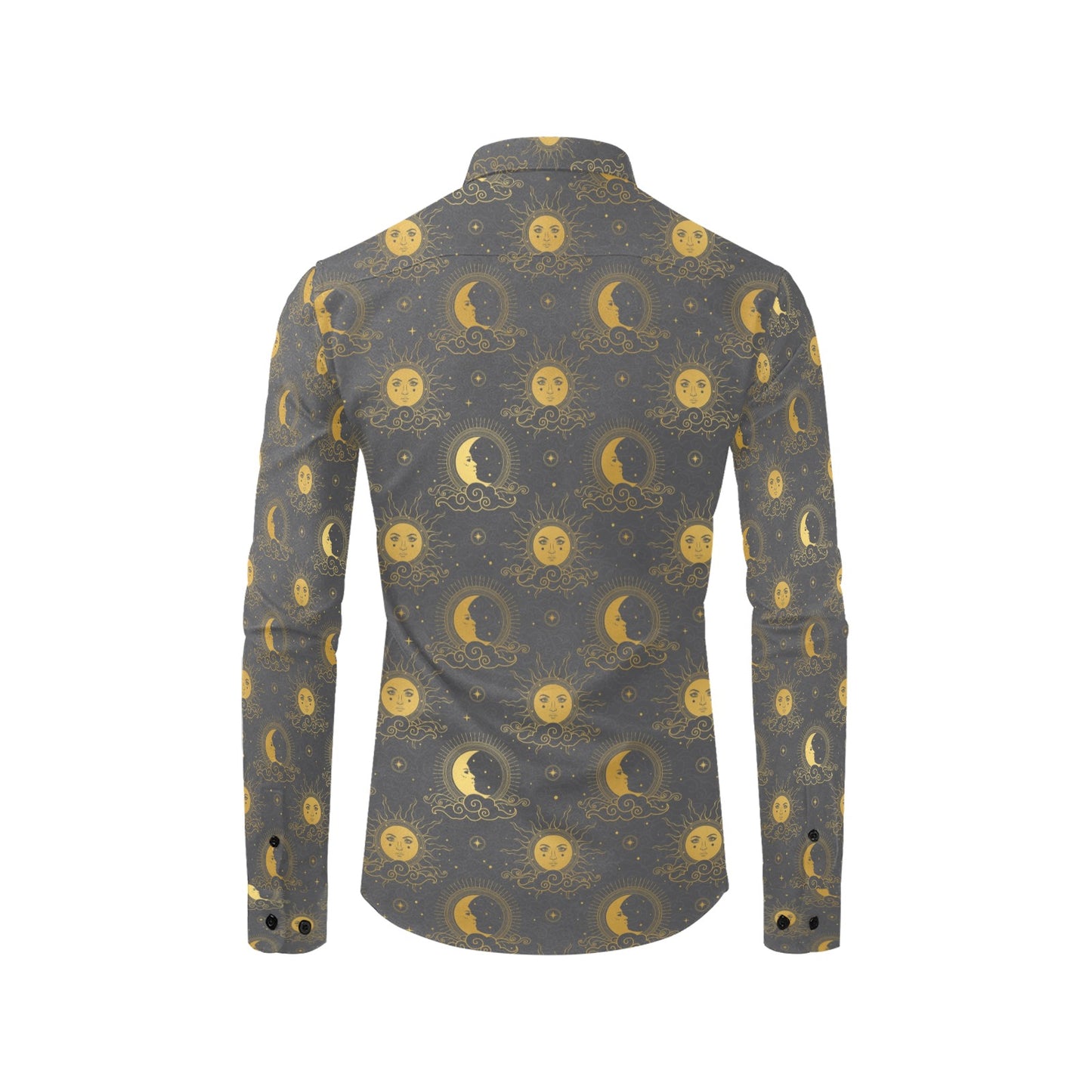 Sun Moon Print Design LKS305 Men's Long Sleeve Dress Shirt