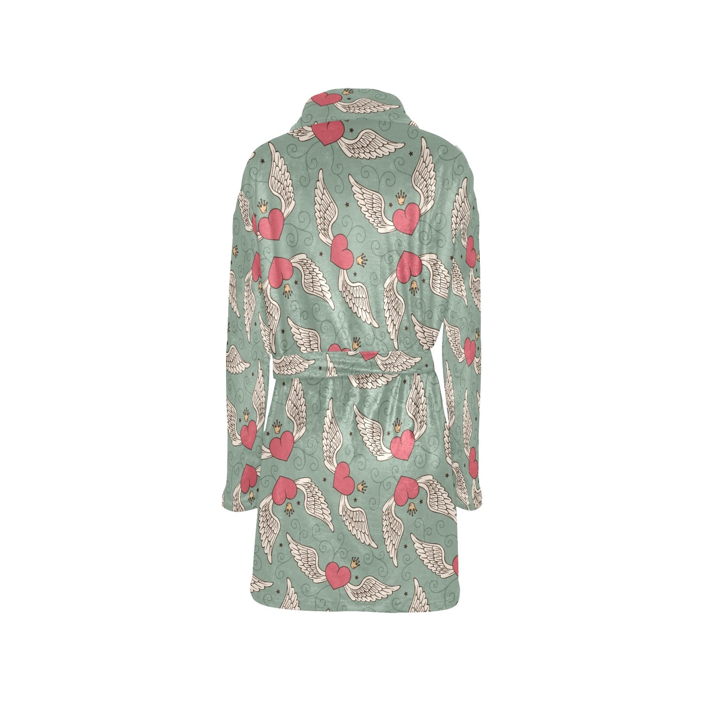 Angel Wings Heart Design Themed Print Women's Fleece Robe