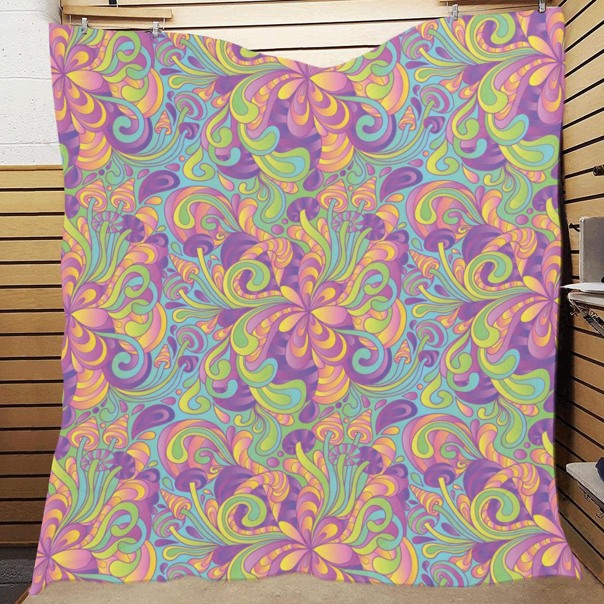 Psychedelic Mushroom Pattern Print Design A05 Premium Quilt