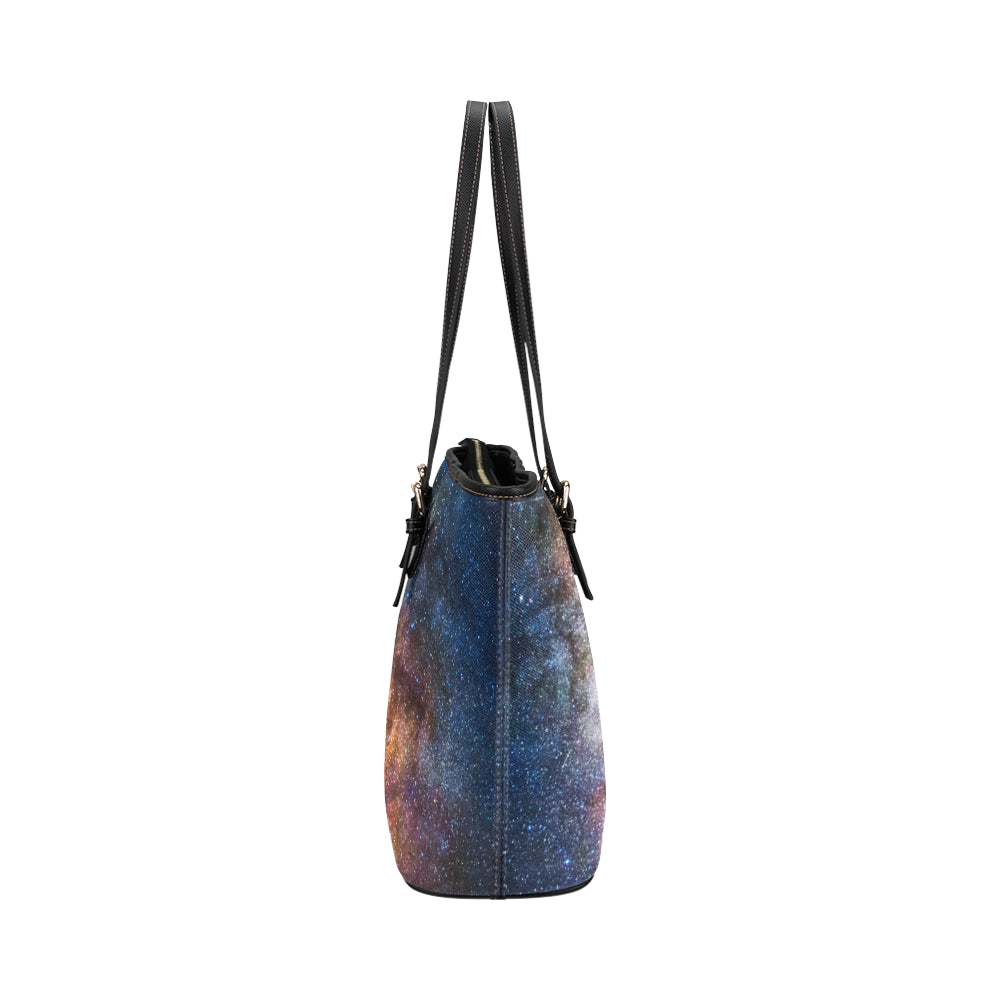 Celestial Milky way Galaxy Leather Tote Bag