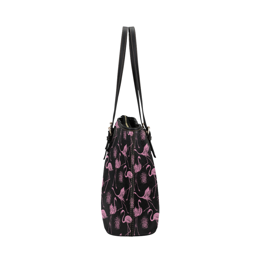 Flamingo Pink Print Pattern Leather Tote Bag