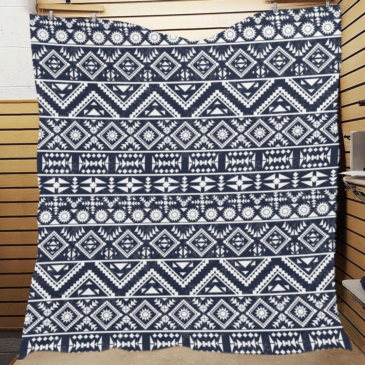 Blue White Tribal Aztec Premium Quilt