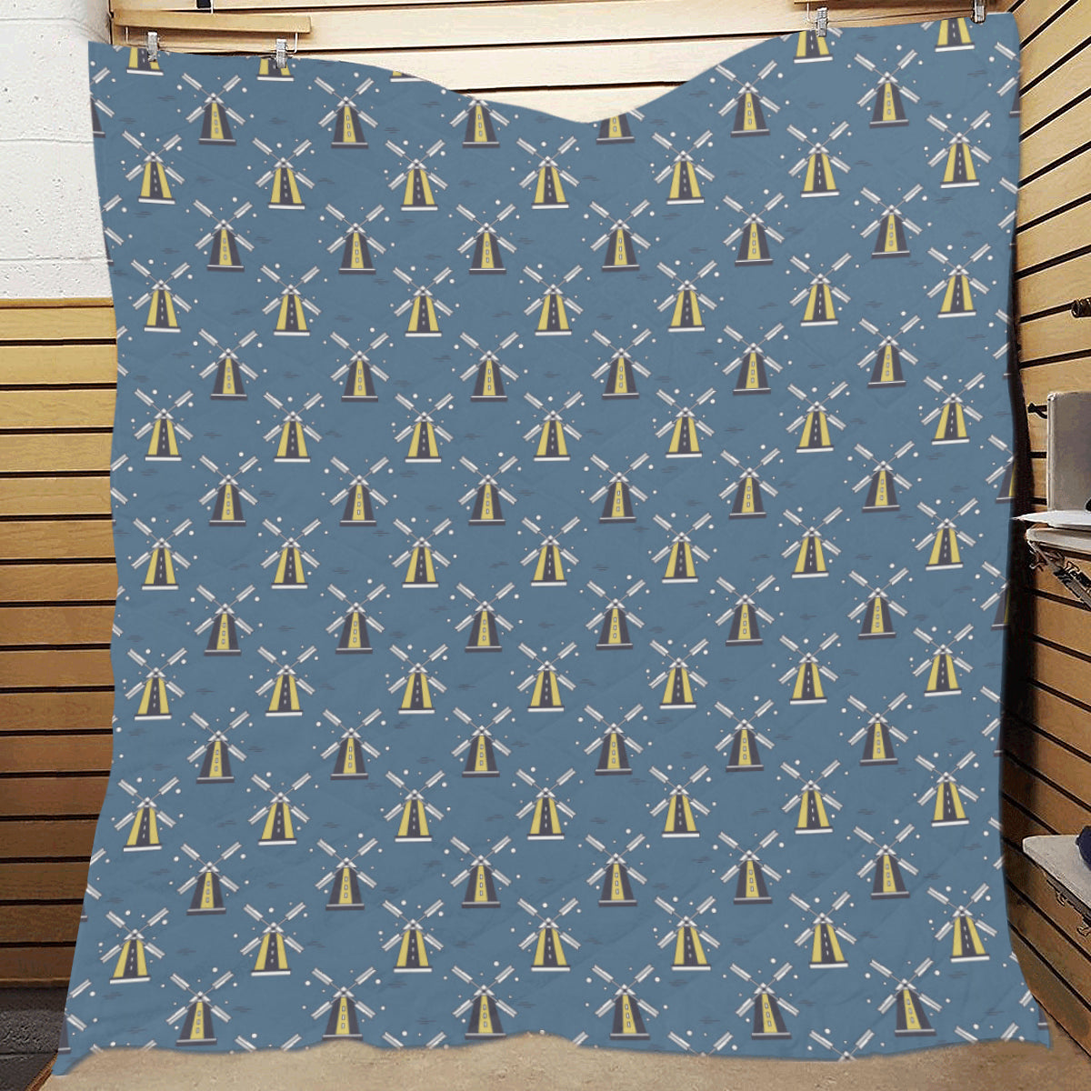 Windmill Pattern Print Design 03 Premium Quilt