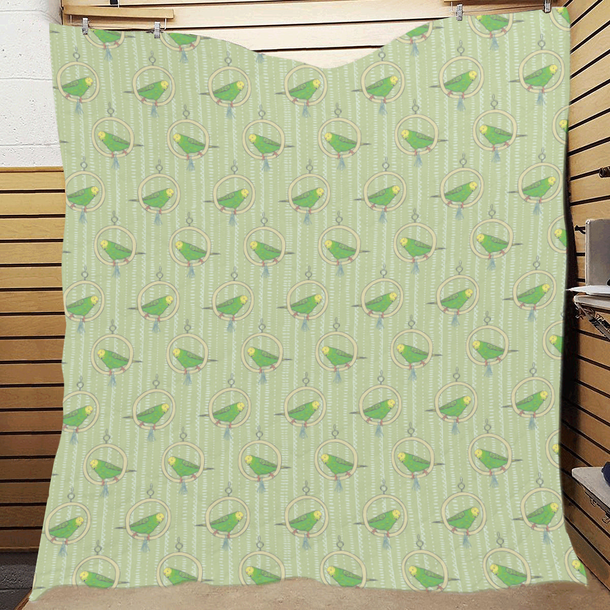 Budgerigar Pattern Print Design 02 Premium Quilt