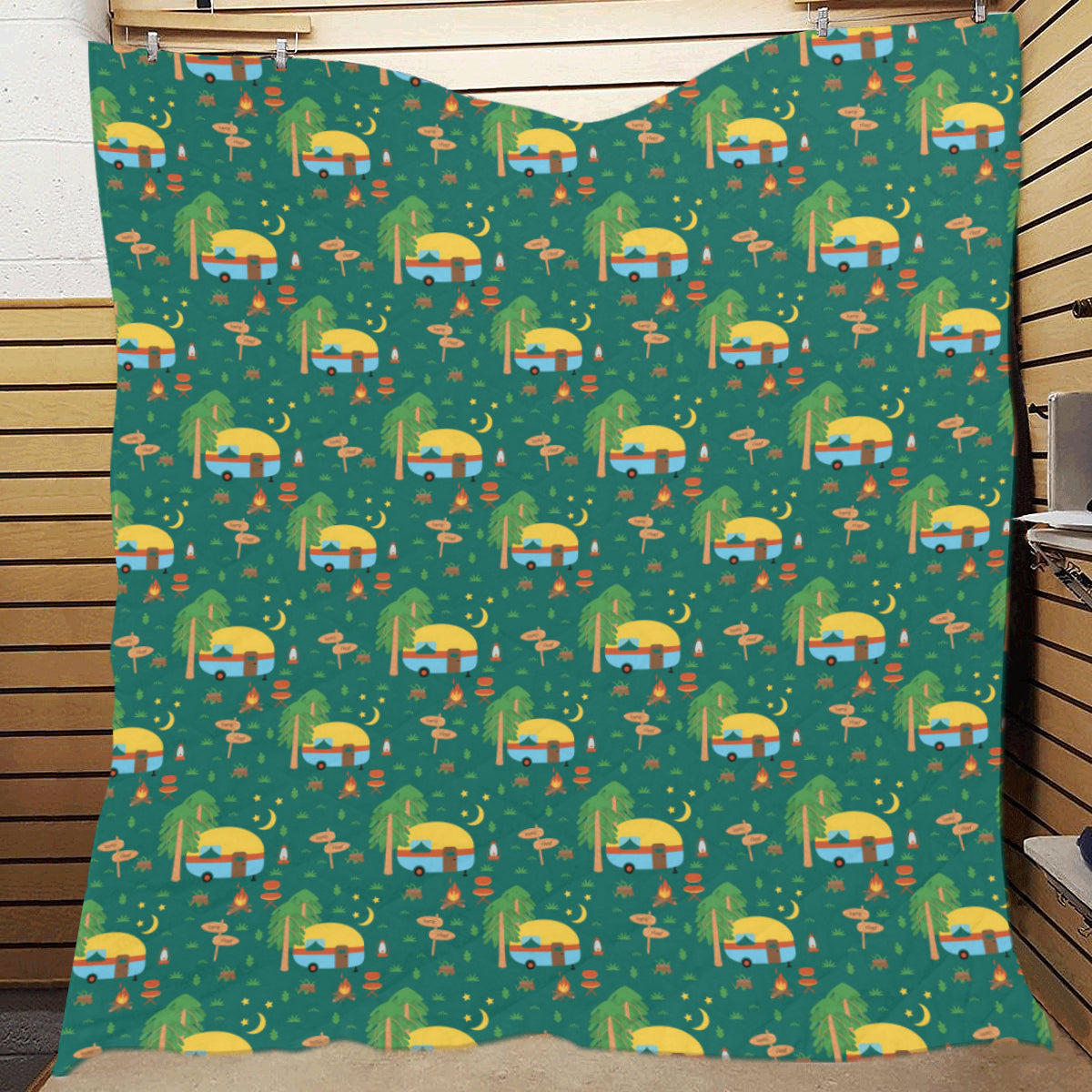 Camping Camper Pattern Print Design 06 Premium Quilt