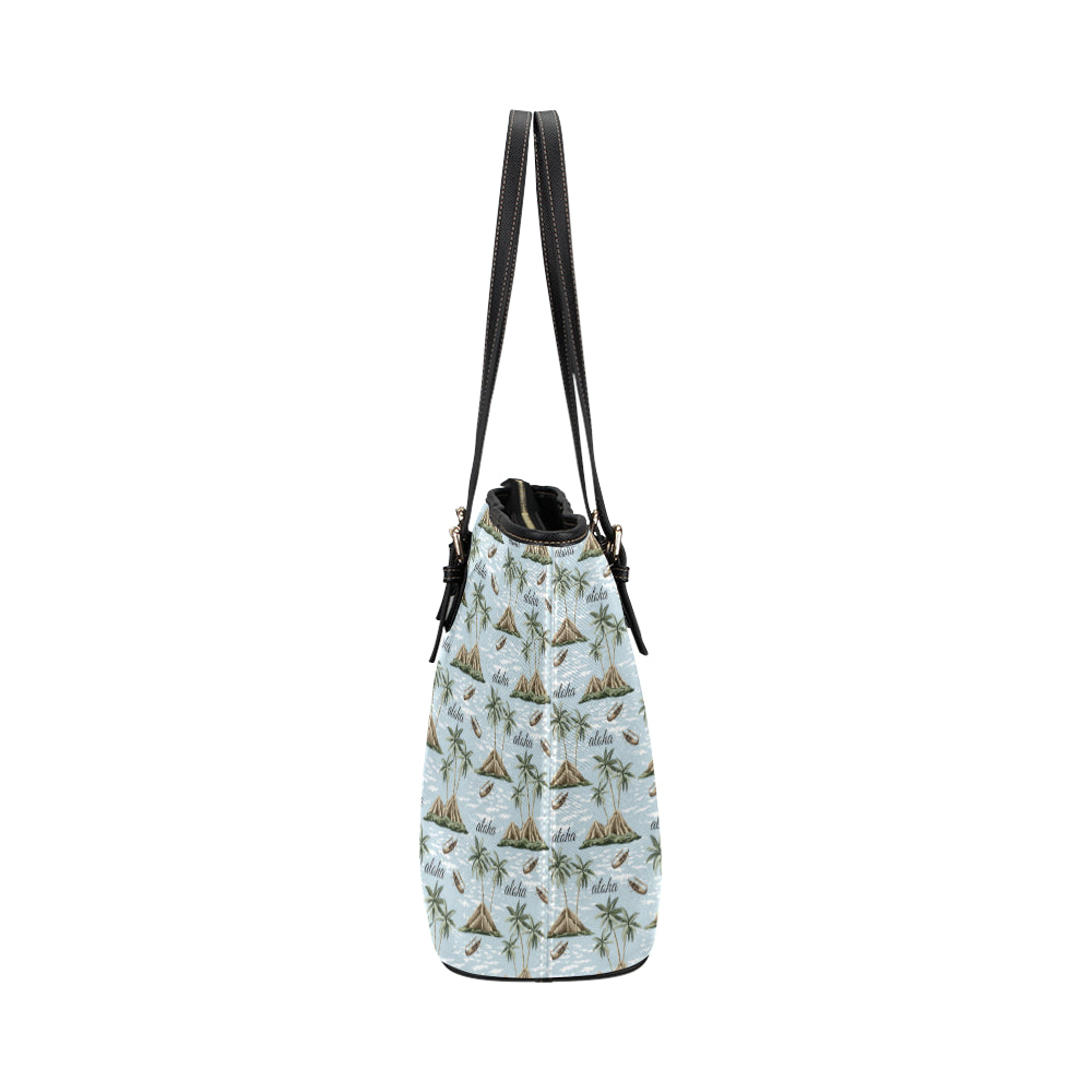 Aloha Hawaii island Design Themed Print Leather Tote Bag