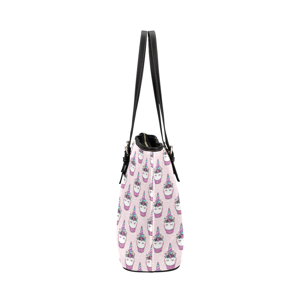 Cupcakes Unicorn Print Pattern Leather Tote Bag