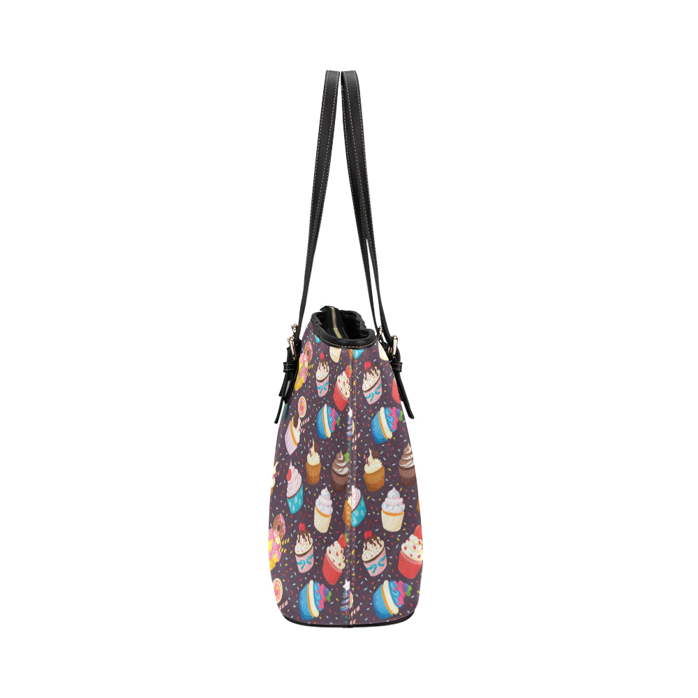 Cupcakes Party Print Pattern Leather Tote Bag