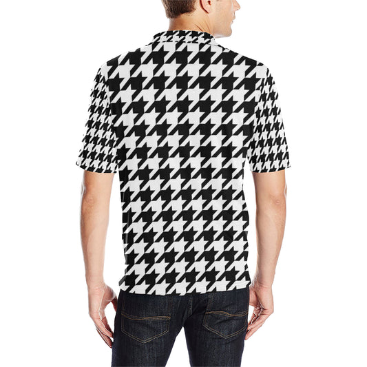 Houndstooth Black White Pattern Print Design 05 Men Polo Shirt