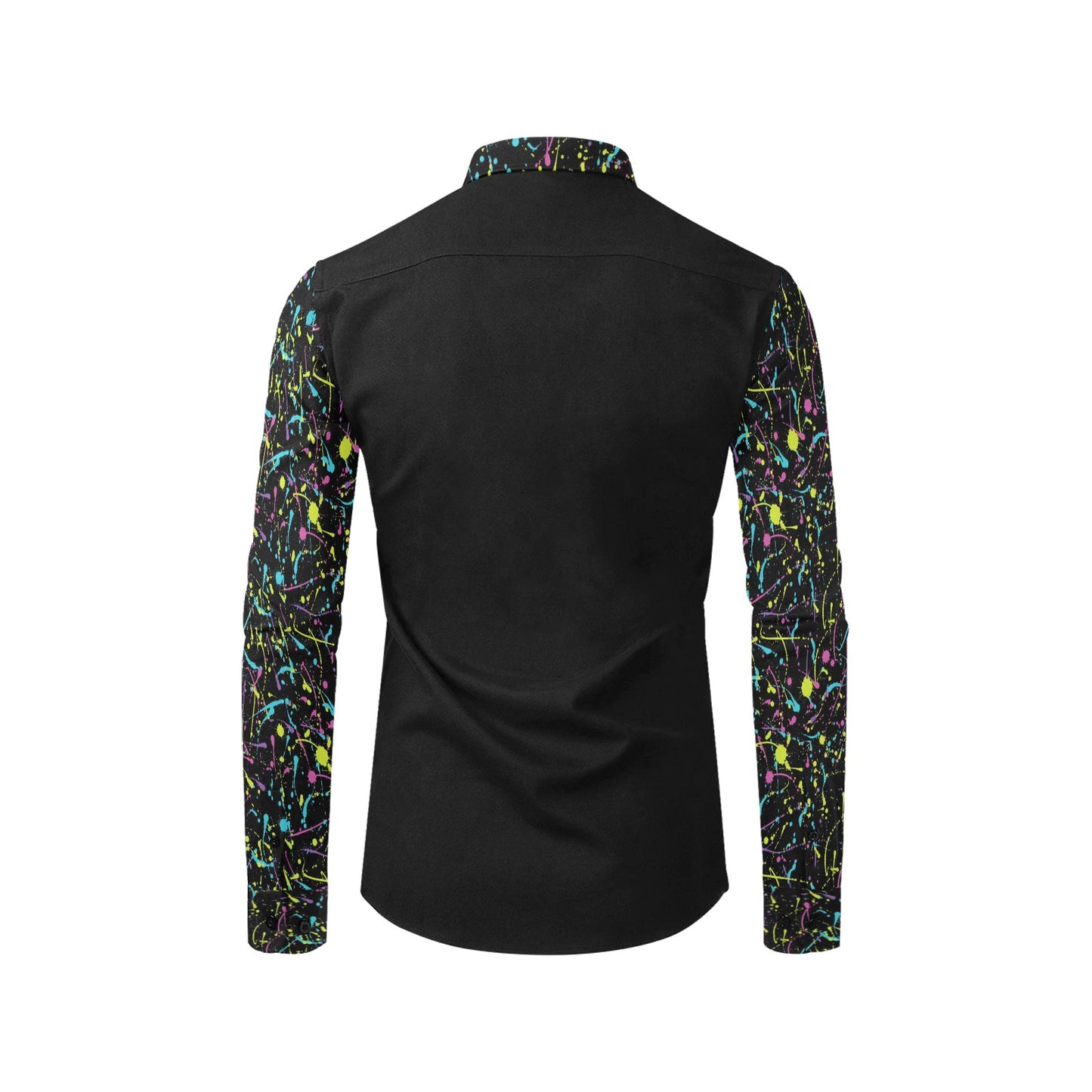 Splatter Multicolor Print Design LKS302 Men's Long Sleeve Dress Shirt
