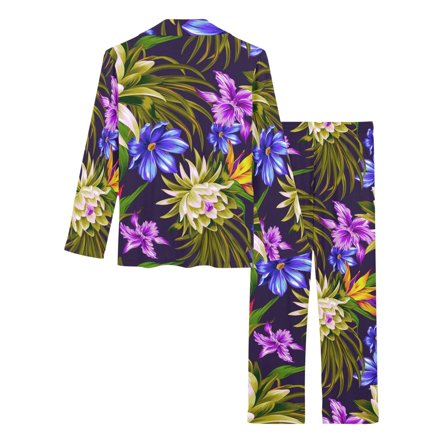 Water Lily Pattern Print Design WL08 Women's Long Pajama Set