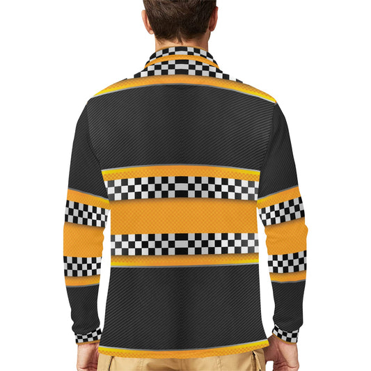 Checkered Pattern Print Design 01 Long Sleeve Polo Shirt For Men's