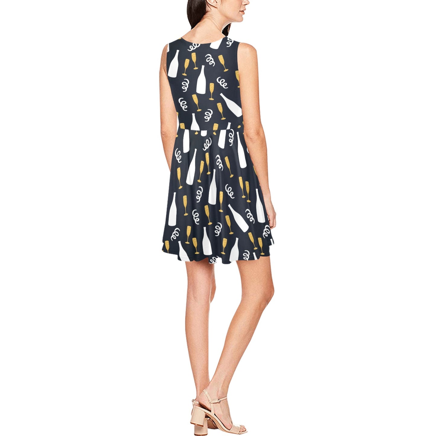 Champagne Pattern Print Design 01 Sleeveless Dress