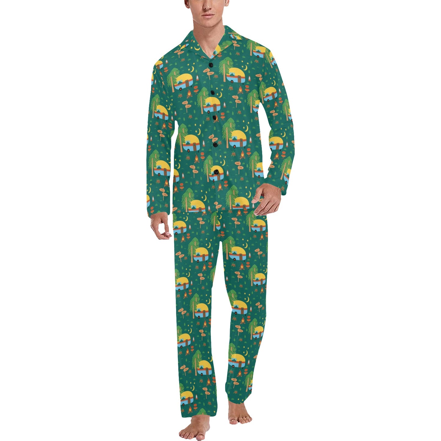 Camping Camper Pattern Print Design 06 Men's Long Pajama Set