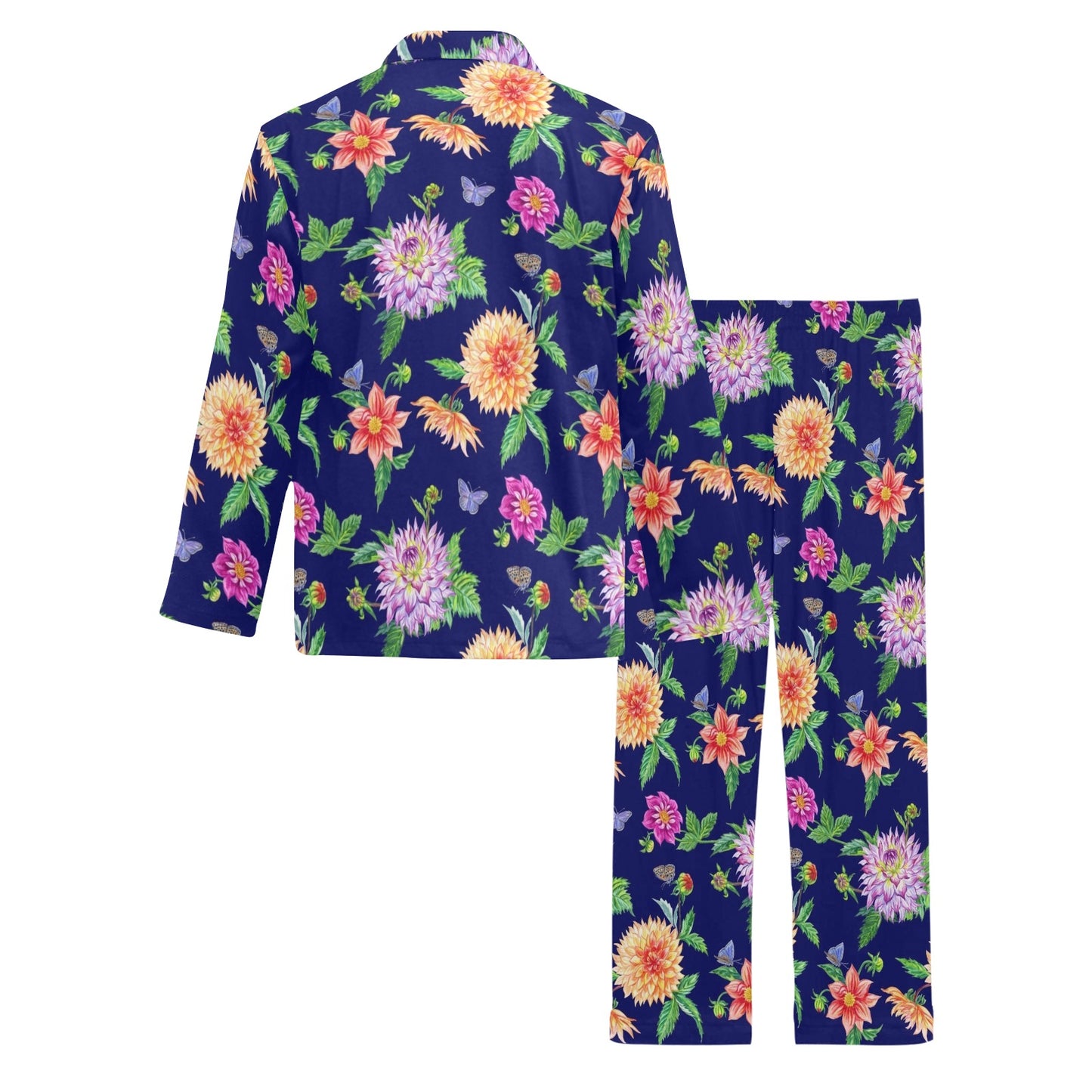 Dahlia Pattern Print Design DH010 Men's Long Pajama Set