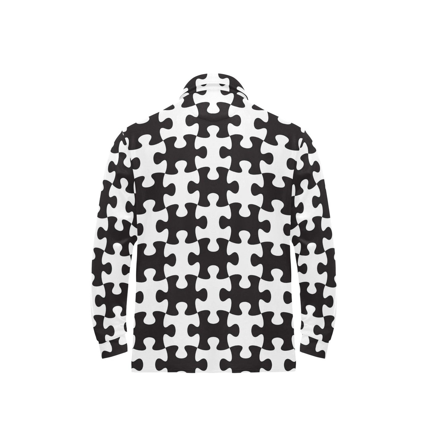 Puzzle Black White Pattern Print Design A02 Long Sleeve Polo Shirt For Men's