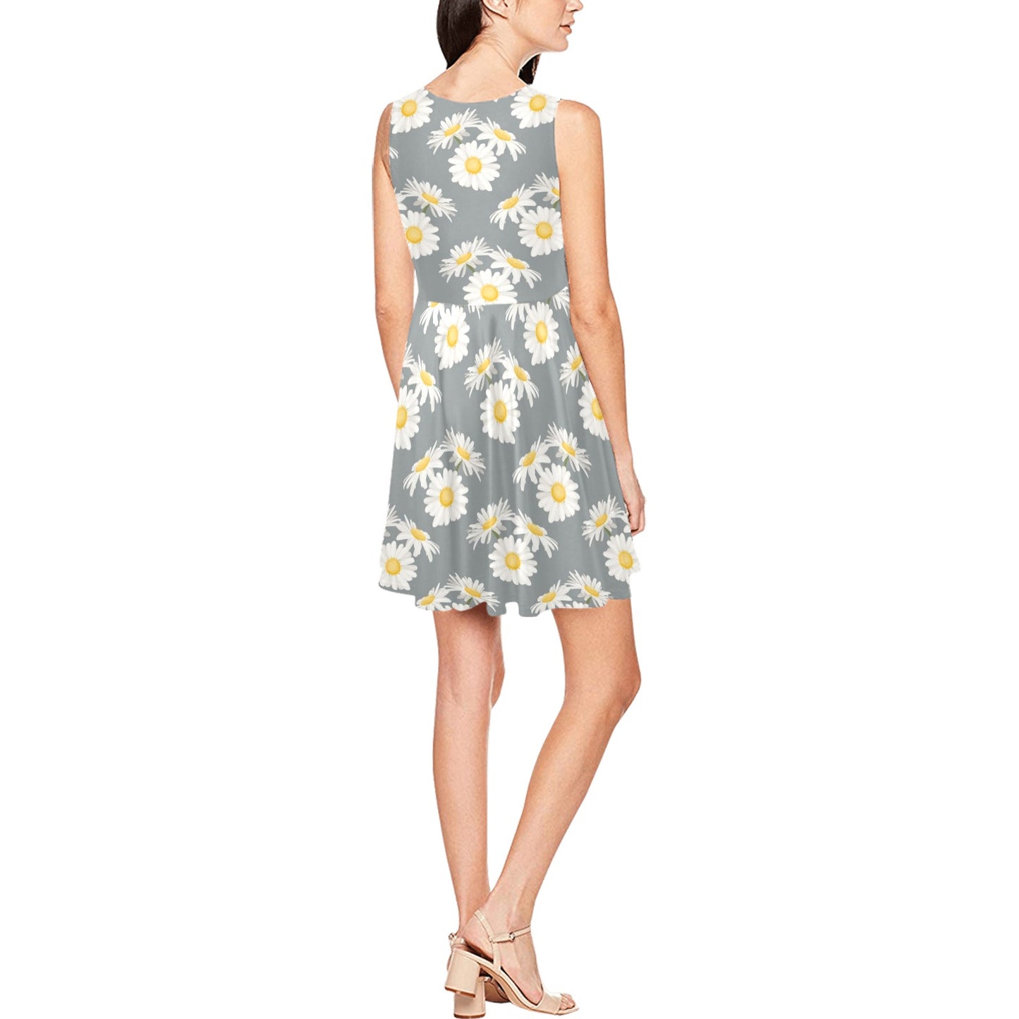 Daisy Pattern Print Design DS09 Sleeveless Dress