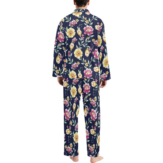 Gerberas Pattern Print Design GB03 Men's Long Pajama Set