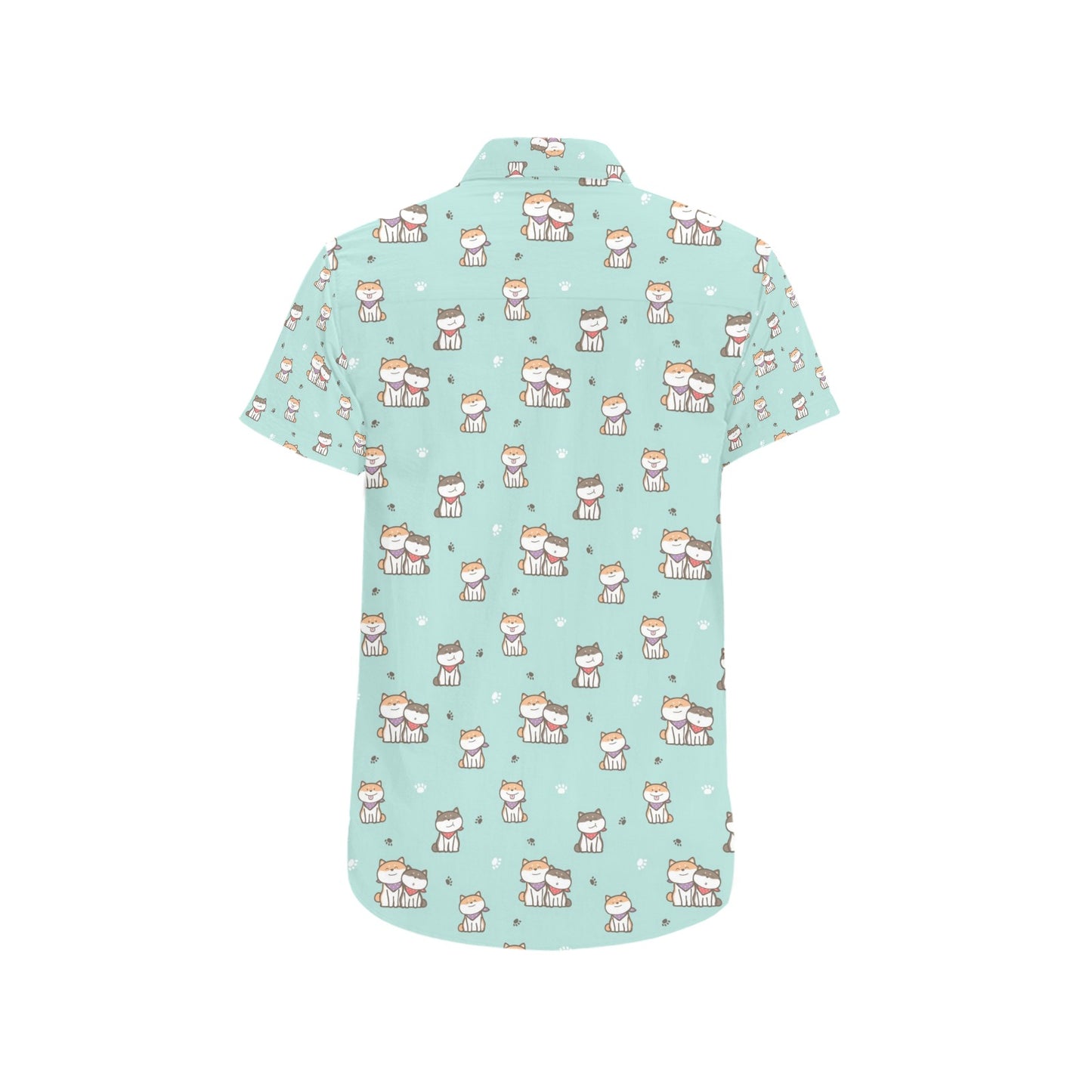 Shiba Inu Print Design LKS302 Men Short Sleeve Button Up Shirt