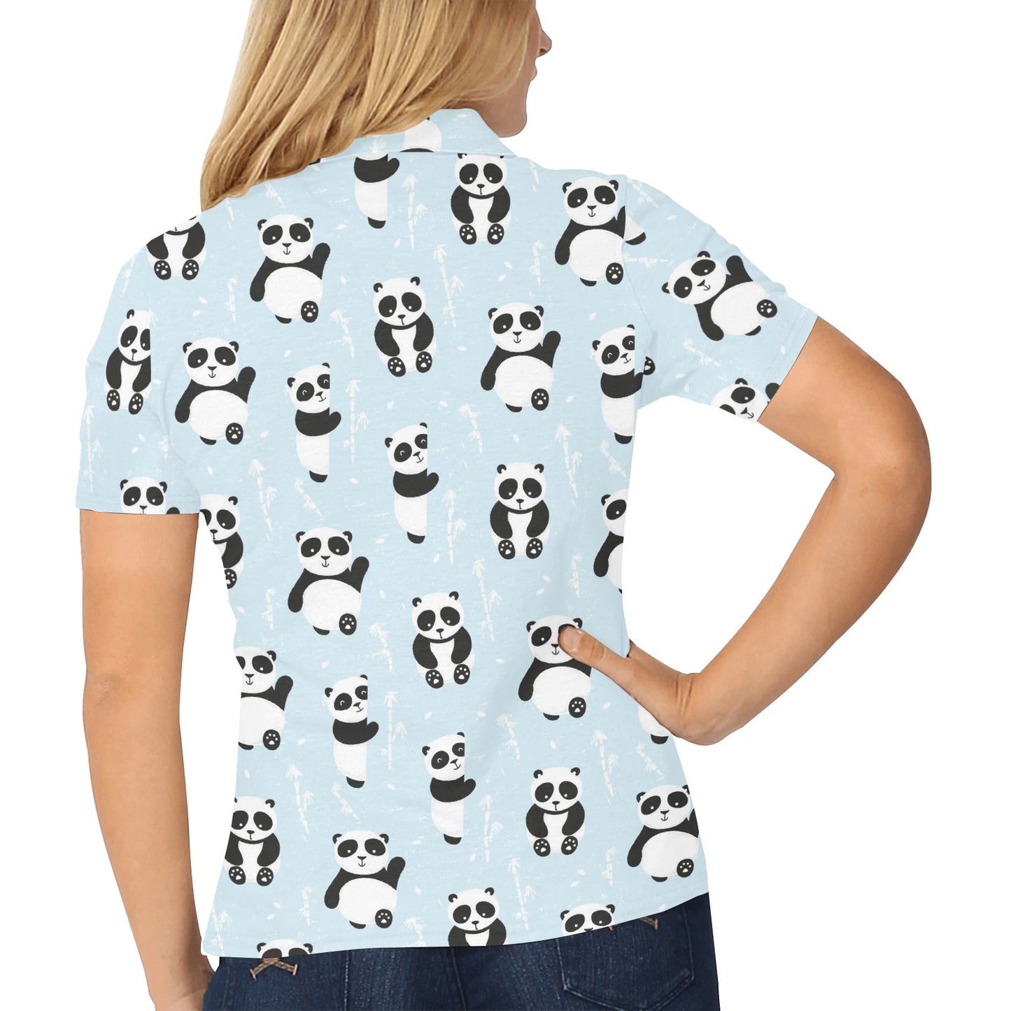 Panda Pattern Print Design A01 Women's Polo Shirt