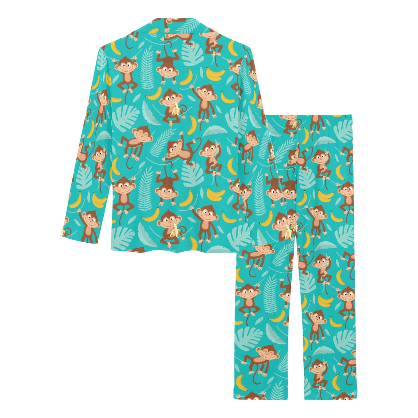Monkey Happy Design Themed Print Women's Long Pajama Set