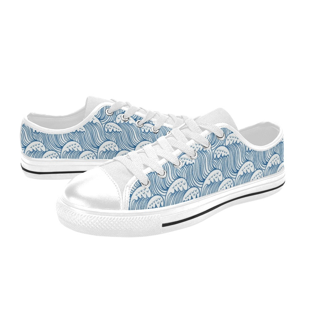 Wave Print Design LKS306 Canvas Men's Low Top Shoes