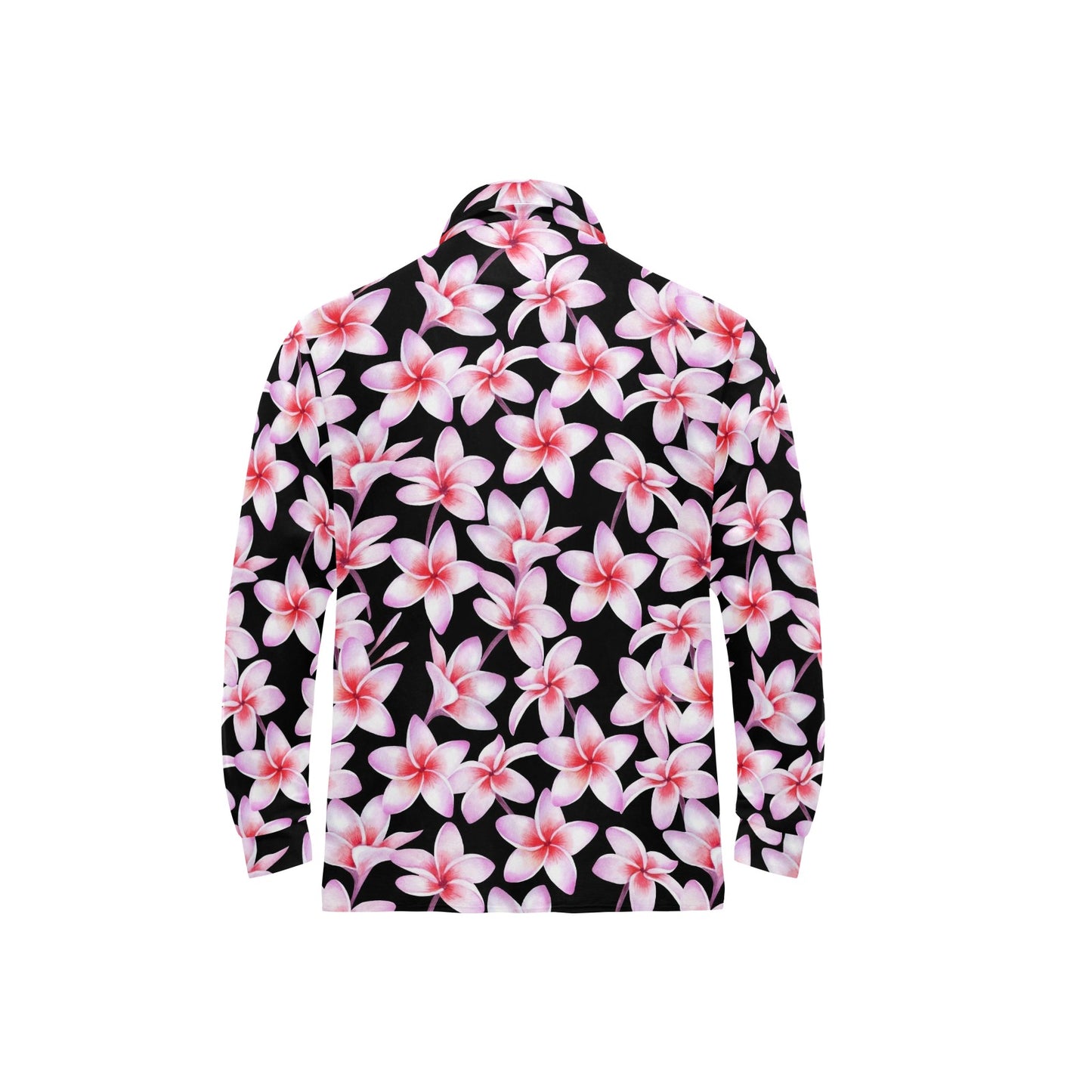 Pink Plumeria Pattern Print Design PM09 Long Sleeve Polo Shirt For Men's