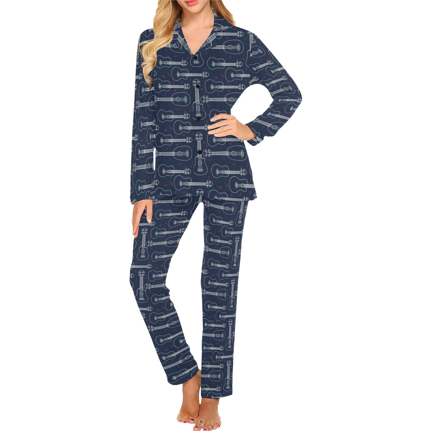 Ukulele Print Design LKS401 Women's Long Pajama Set