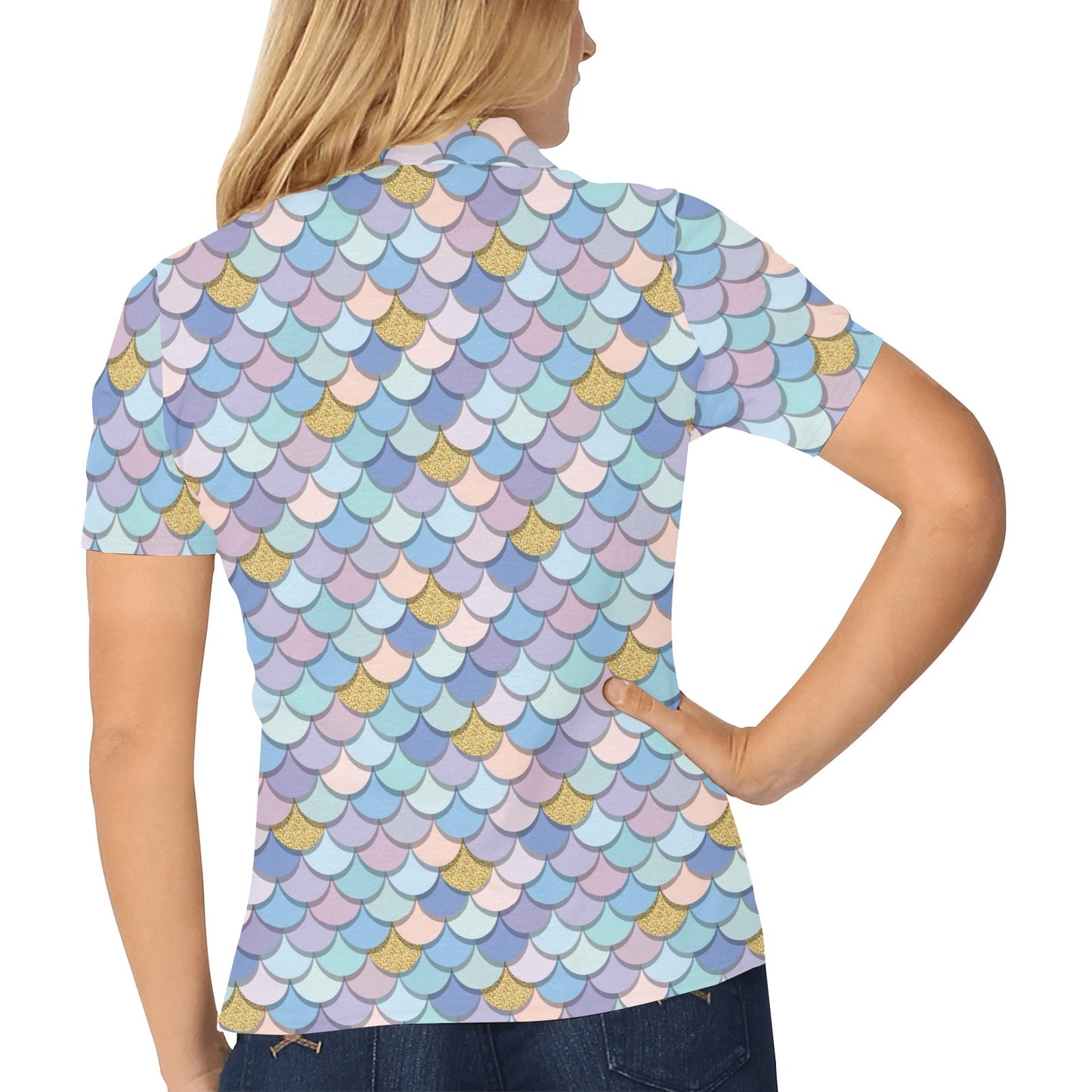 Mermaid Scales Pattern Print Design 05 Women's Polo Shirt